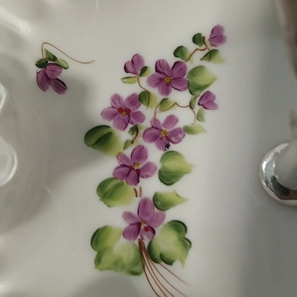 Fenton Silver Crest Violets Center Hnadle Server Tidbit Dish Vintage